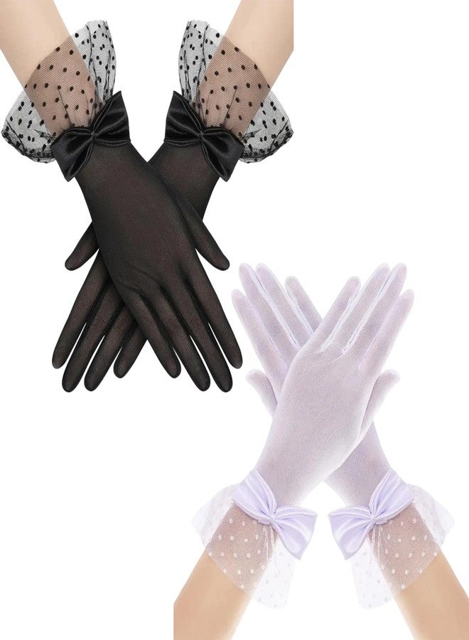 FFZDENA 2Pairs Lace Gloves For Women Lace Gloves Women Tea Party Elegant Vintage Bow Short Black Glove Womens Formal for Wedding Opera Evening Dinner Party - Image 1